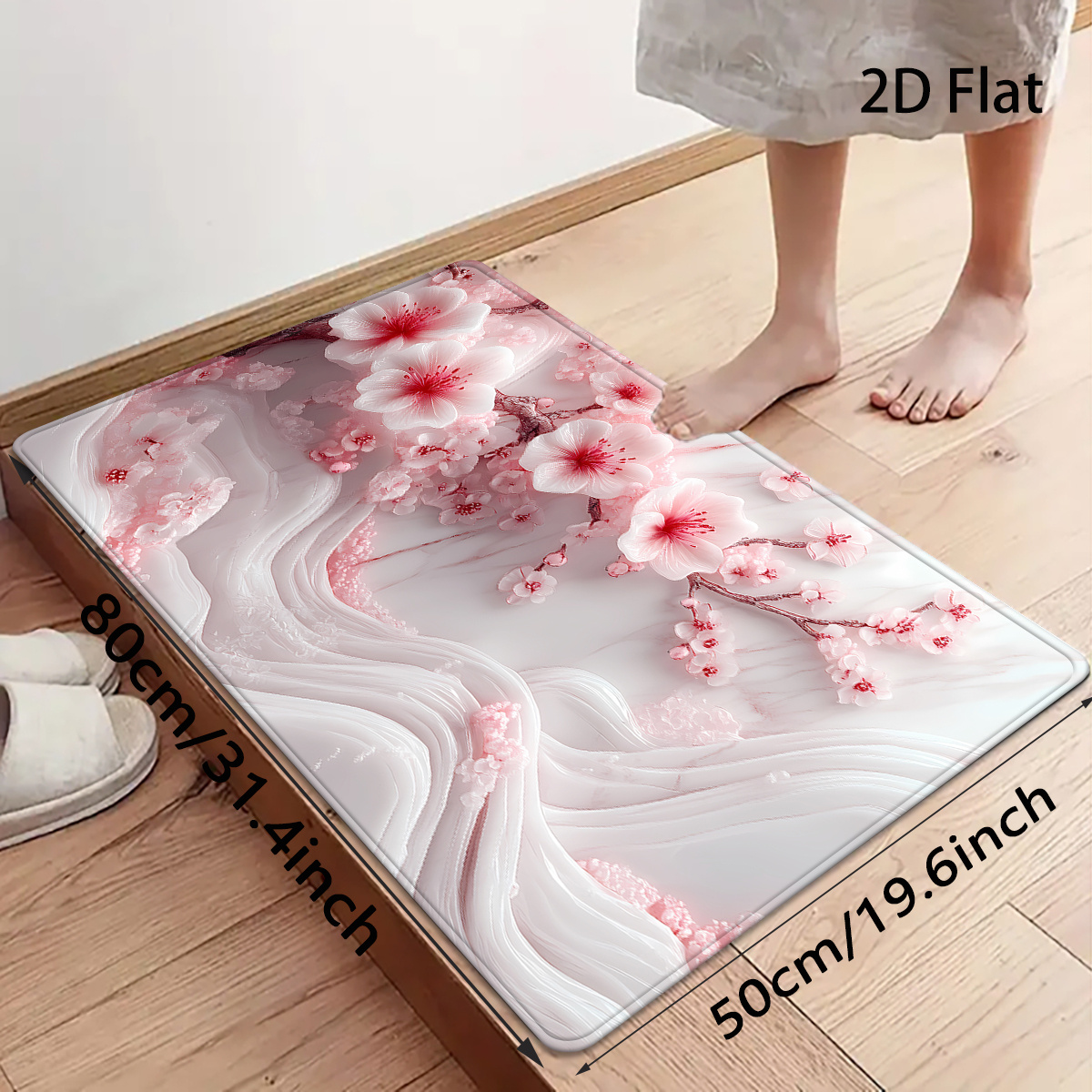 TEMU 2d Flat, 2d Flat, 2d Flat Printing Cherry Petal Bathroom Mat In A Beautiful , Suitable For Doorways, Bathrooms, Outdoors, Kitchens, And Indoor