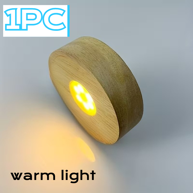 8cm Round Wooden Led Light Display Base - Battery-powered Night Light Stand For Crystal, Glass & Resin Art