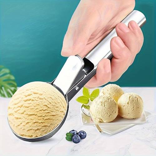 1pc of premium stainless steel ice cream scoop featuring a trigger mechanism durable and easy to hold ideal for serving for treats and melon spheres
