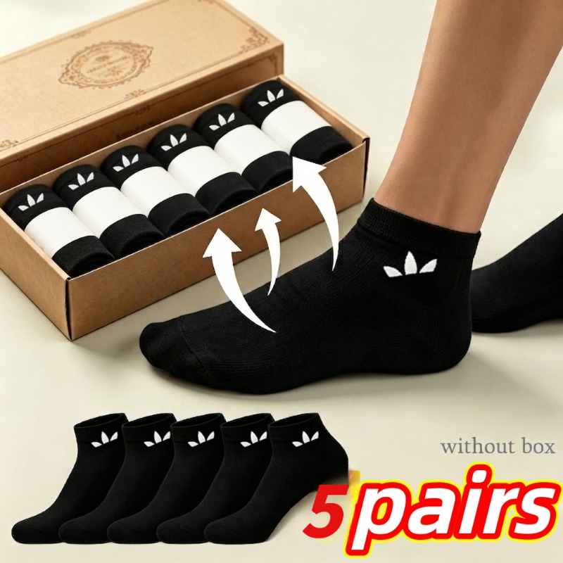 TEMU 5 de Calcetines Deportivos Unisex Transpirables Ligeros Esenciales de Viaje Color Sólido Negro Color Aleatorio Absorción de Humedad Diseño Sin