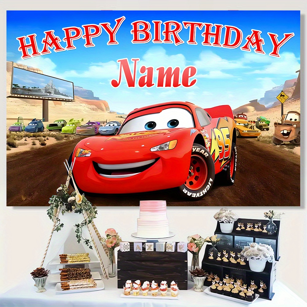 

Cars Celebration Birthday Theme Backdrop - Customized Name Polyester Party Wall Decor, Classrooms, Offices, Photo Booths, Birthday Party Decoration Supplies