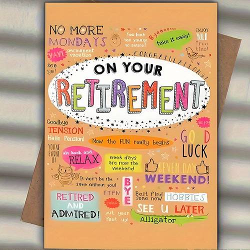fun retirement card vibrant and cartoon design with colleagues bosses retirement gift design colorful illustrations retirement party supplies