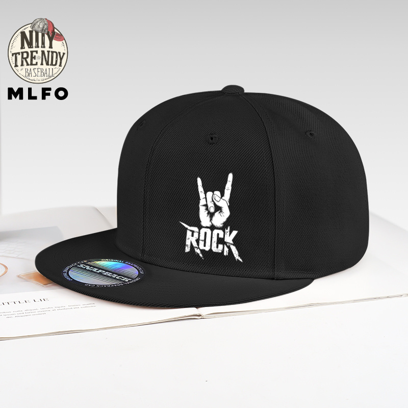 TEMU 1pc Mlfo Rock Horn Gesture Print Flat Brim Snapback Hat - Adjustable Streetwear Cap With Rock Gesture, Lightweight Breathable Suitable For Music