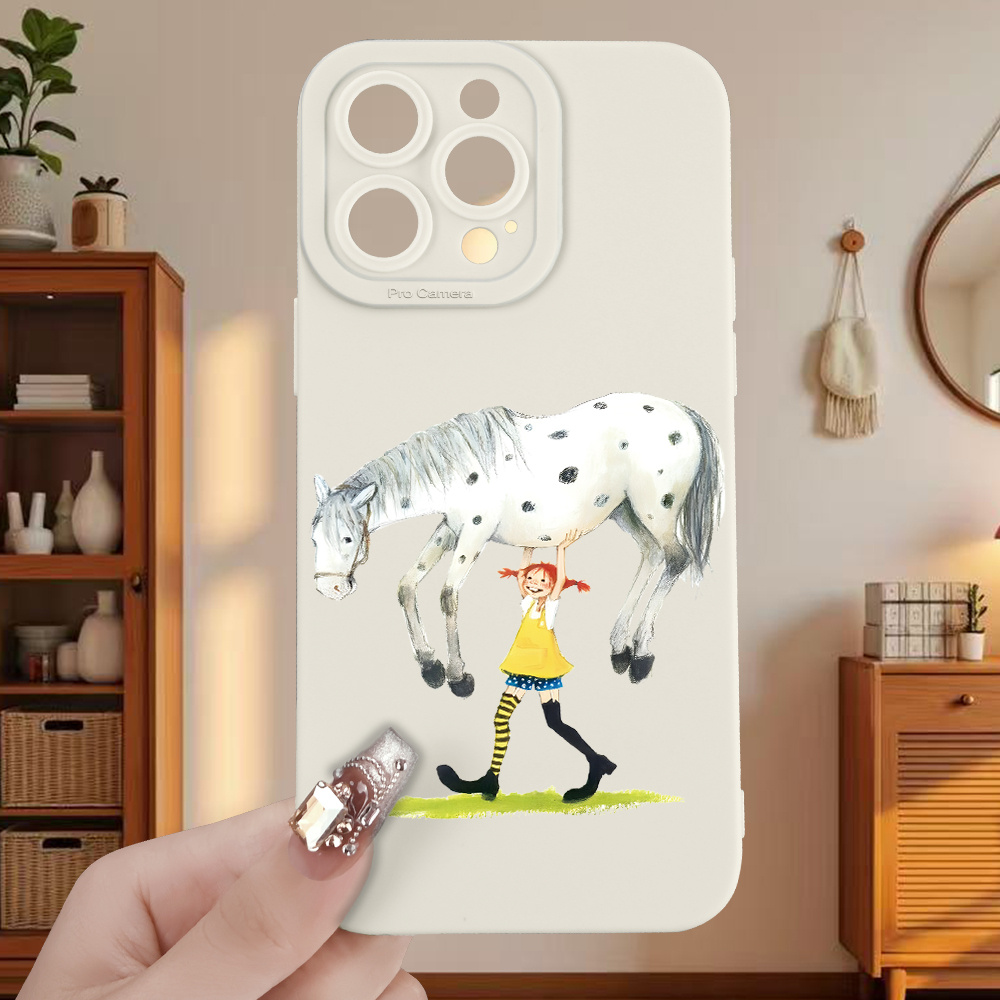 TEMU Phone Case - 1pc Tpu Material Thickened Anti-fall Phone Case, Cartoon Girl And Spotted Horse Pattern Suitable For Iphone 17/17 Pro Max, 15 Pro