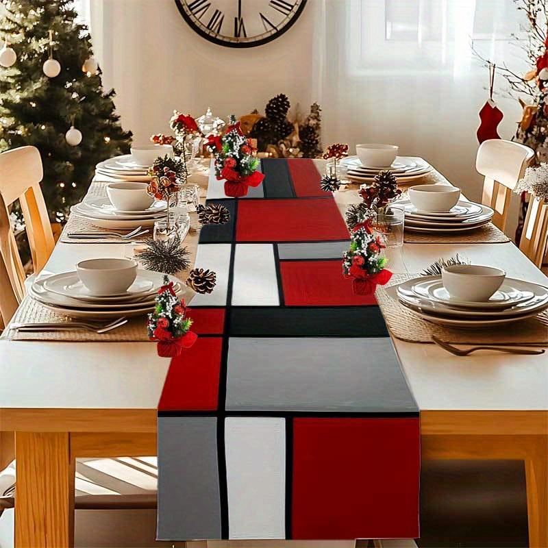 TEMU Chemin de pièce, motif géométrique , art moderne, nappe, chemin de table, image longue, transparente, décoration d'intérieur, décoration de