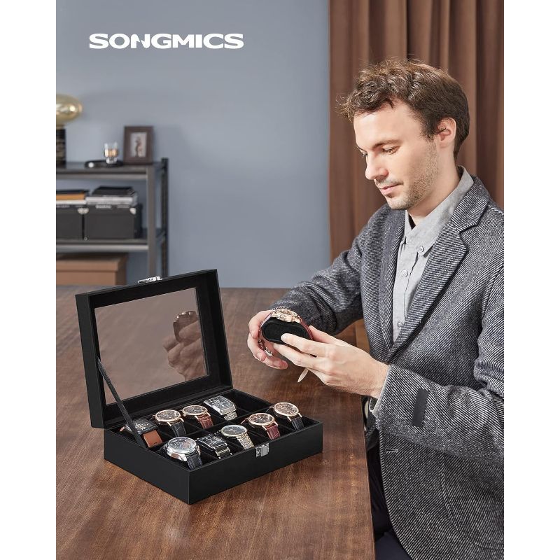 

Songmics Watch Box, 10-slot Watch Case With Large Glass Lid, Removable Watch Pillows, Watch Box Organizer, Christmas Gift, Closet Organization Systems