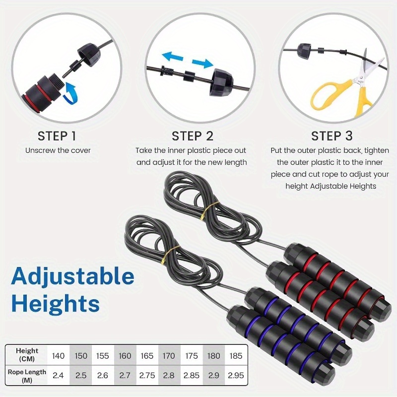 Adjustable, Anti-Slip Handle Jump Rope with Smooth Bearing Steel Wire - Ideal for Home Fitness Training, Burning & Shaping, Includes Extra Ankle Straps & Wrist Support