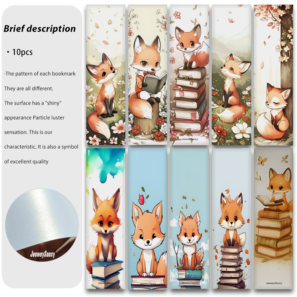 Image of A Set Of 10 Adorable Bookmarks Designed For Projects, Made From Super Thick Material, Perfect For Office Reading And As Collectible Gifts. Featuring A And Cute Orange And Scheme With A Gentle