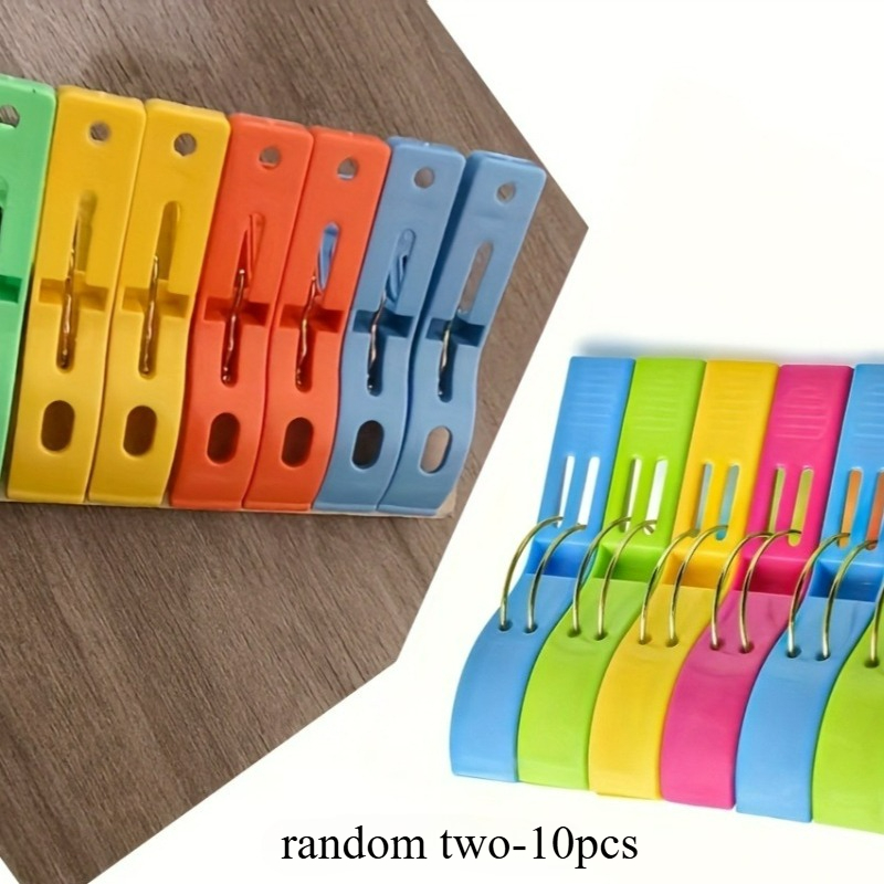 Image of 10pcs-random Color Large Windproof Plastic Clip - Durable Clothes Drying Clip With Ergonomic Handle, Suitable For Beach Towels, Laundry, Bedding, Clothes Pins