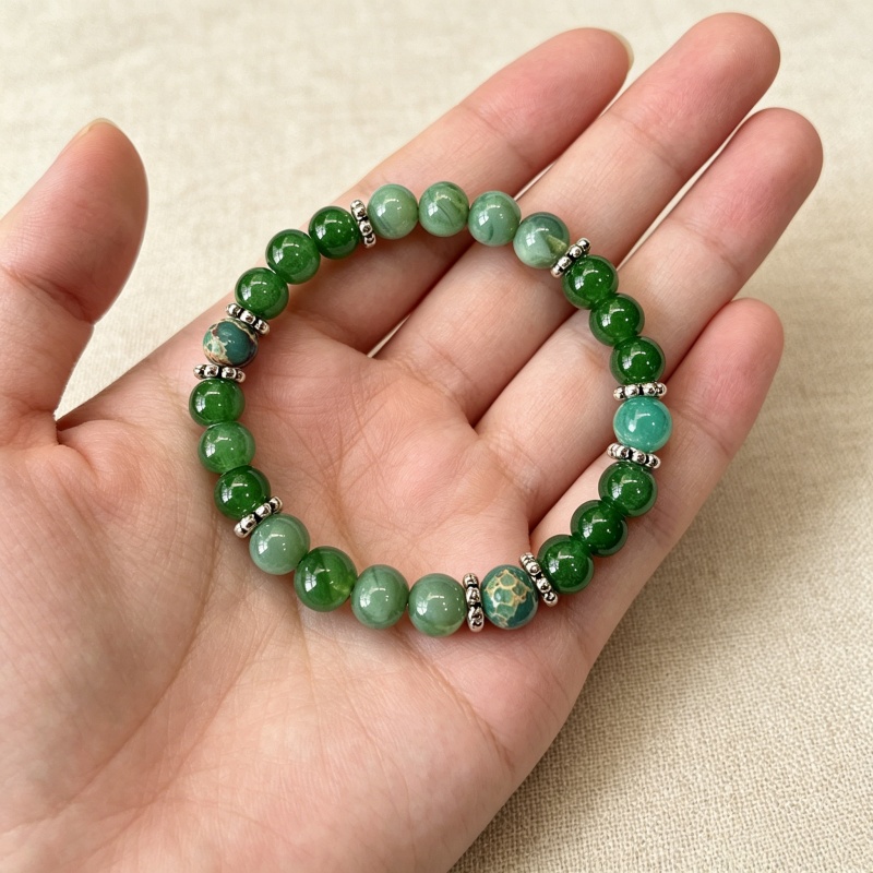 Green Flowery Chalcedony Wealth Bracelet, Gift for Confidence