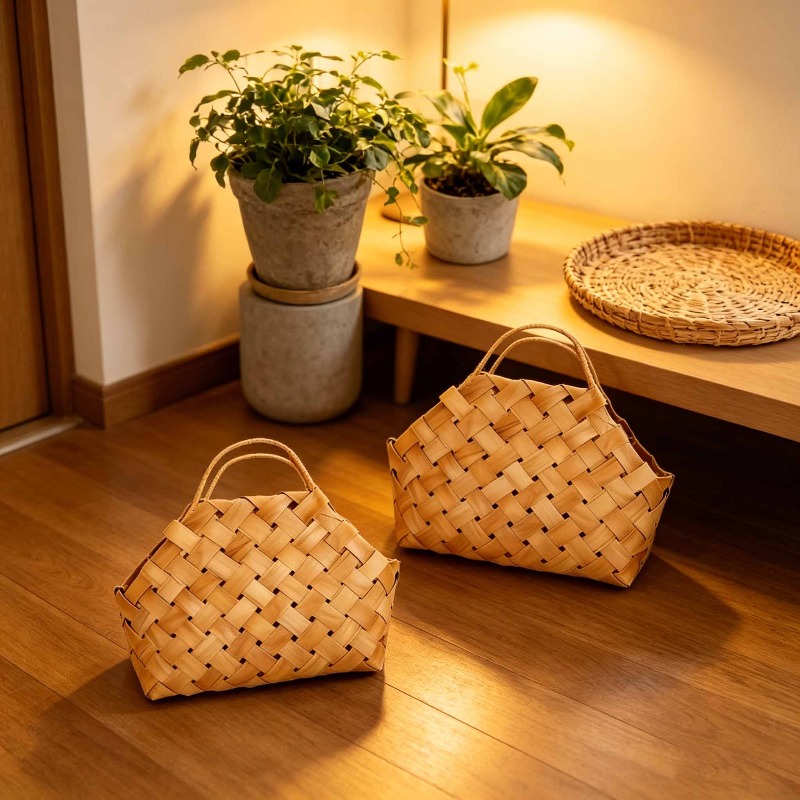 Hand-woven Bamboo Storage Basket, Bamboo Woven Gift Basket, Flower Basket with Sturdy Handle, Rustic Home Decor Tote Basket, Suitable for Wedding Party Favors, Home Kitchen Countertop Organizer, Living Room Shelf, Shelf Baskets
