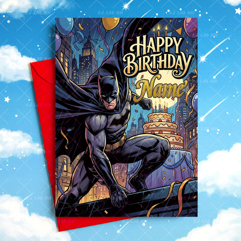 TEMU [customizable], Dz16j, Birthday Card (with Envelope), Batman Superhero Happy Birthday Theme Card, Customizable Name And Age, Blank Page Inside
