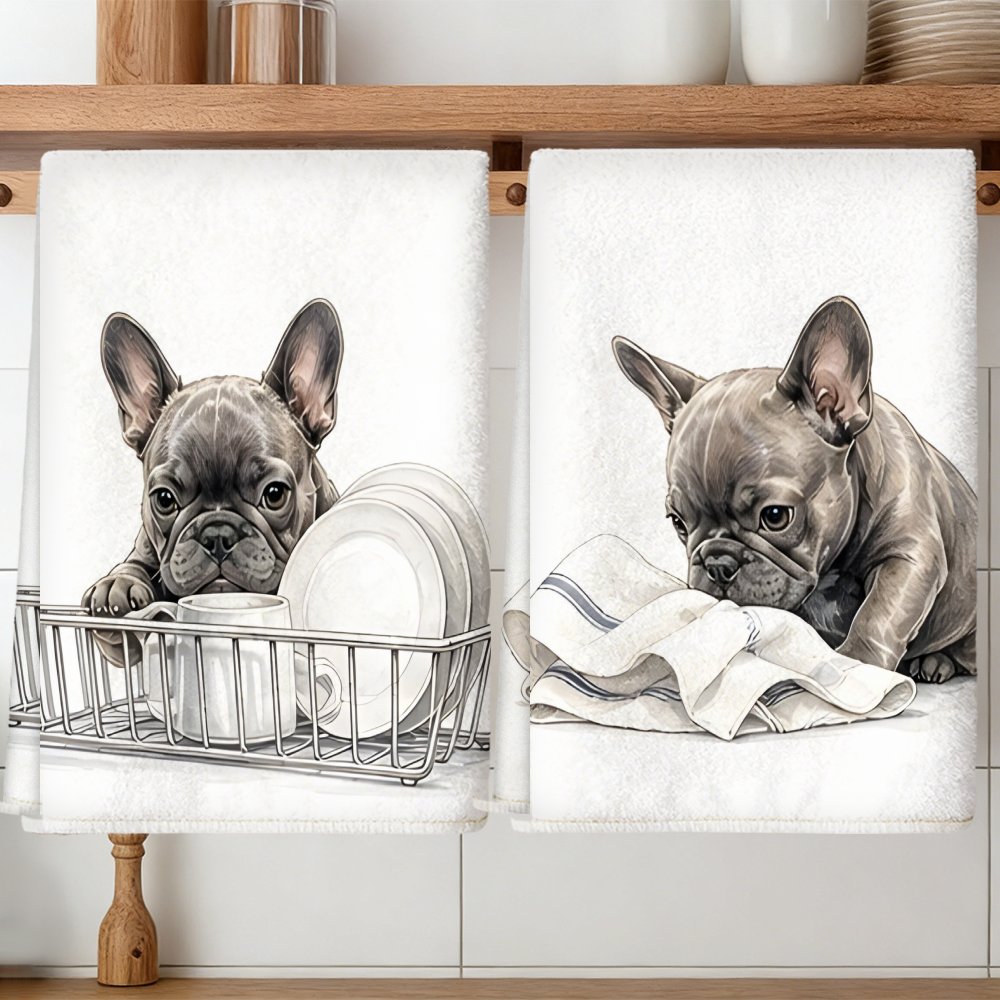 TEMU 2pcs Kitchen Towels, Soft Absorbent Microfiber Tea Towels, Decorative Housewarming/birthday Gifts For Mom, , Neighbors, French Bulldog Kitchen
