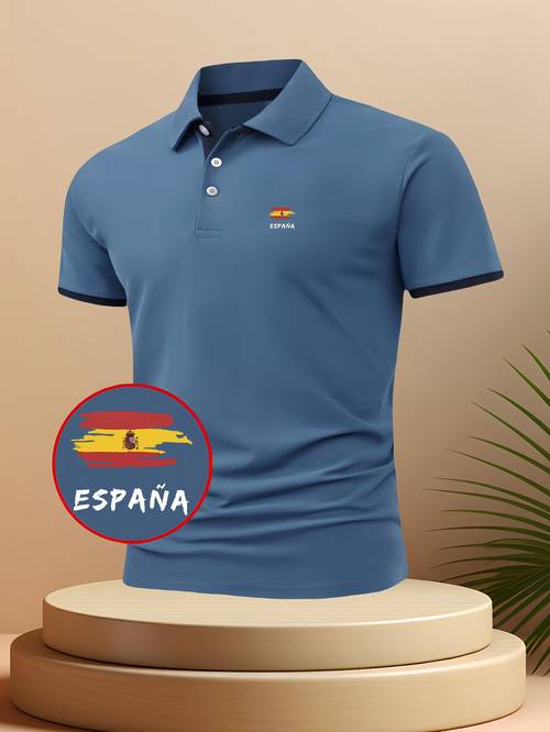A1015-ESPANA - Men's Casual Summer Printed T-Shirt - Stylish Short-sleeve Top with Geometric Design, Lightweight and Breathable, Polo Shirt