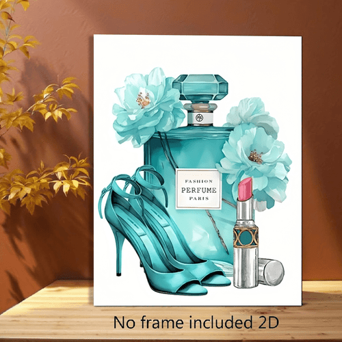 2d flat 2d flat posters and prints 2d flat 1pc frameless canvas wall art vintage bedroom living room kitchen bathroom decor lake blue fragrance beauty makeup with floral high heels exquisite elegant style unframed printed wall decor