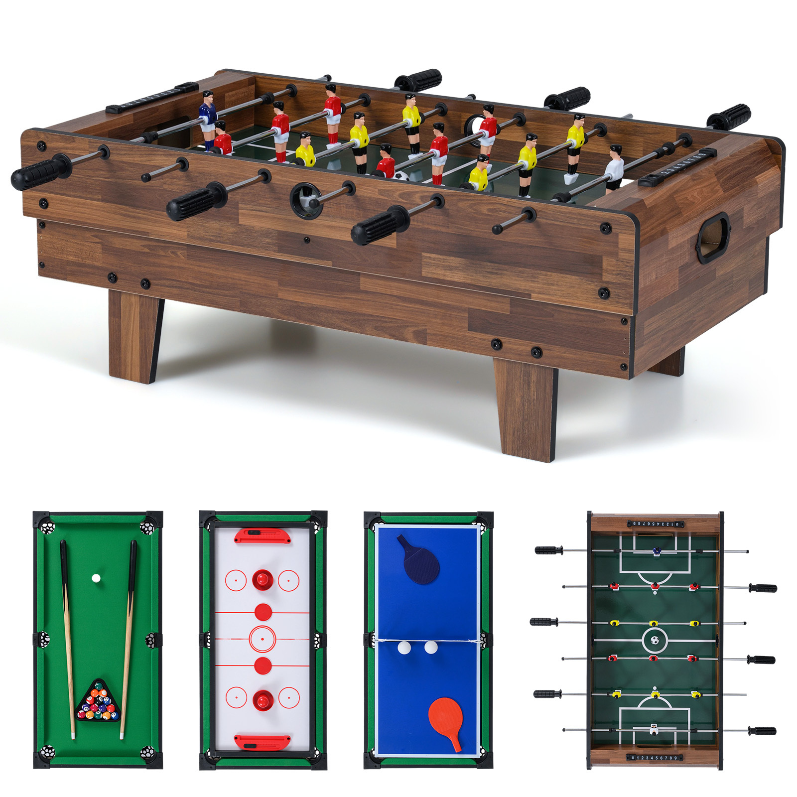 4-In-1 Multi-Game Table with Stackable Surfaces for Billiards, Air Hockey, And Foosball