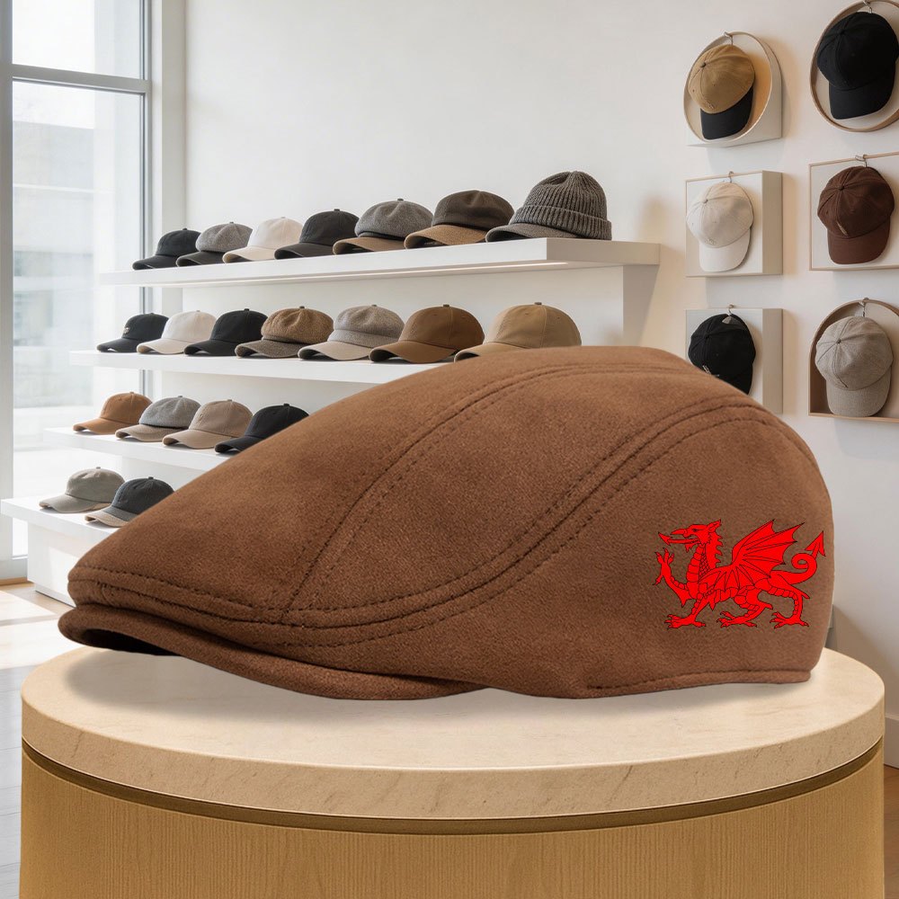 TEMU Classic Retro Men's Newsboy Cap, Welsh Red Dragon Pattern Solid Color Beret, Suitable For Formal And Casual Wear, Fashionable Headwear, Trendy