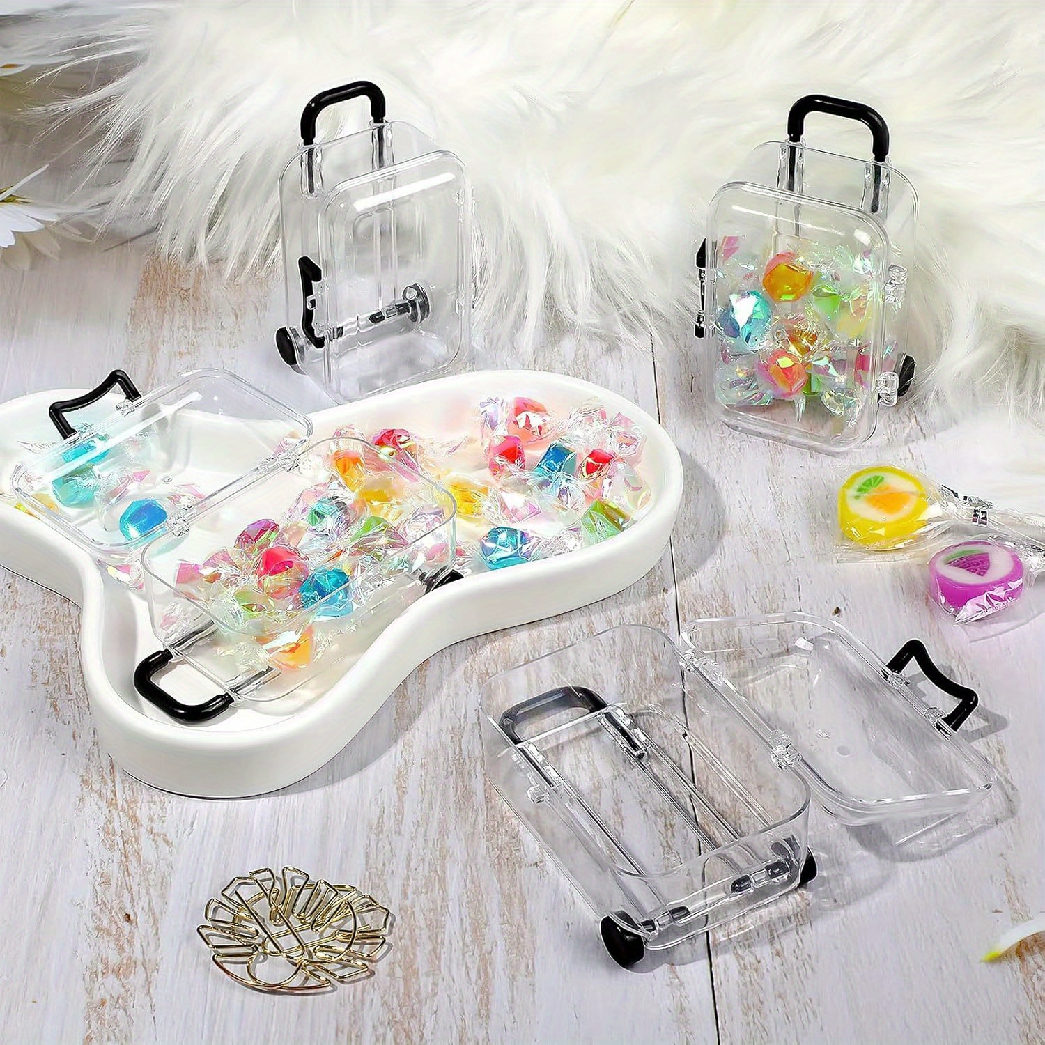 mini luggage plastic transparent cube travel suitcase candy and jewelry display set with wheels wedding bride gift packaging box suitable for parties wedding candy box black Product details 2