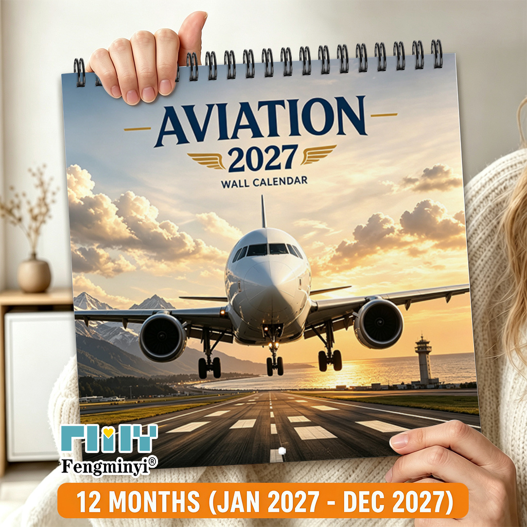 TEMU 2d Flat 1-volume 2027 Large Passenger Aircraft Themed Square Calendar, December Wall Calendar, Large Blocks, Black Spiral Binding, Holiday ,