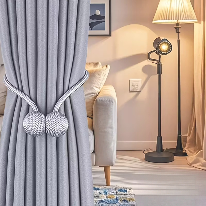 Four Light Gray Minimalist Modern Magnetic Curtain Ties, Magnetic Curtain Straps, Contemporary Curtain Clips, European Curtain Rope Ties, Suitable for Home, Office, And Hotel Window Decoration