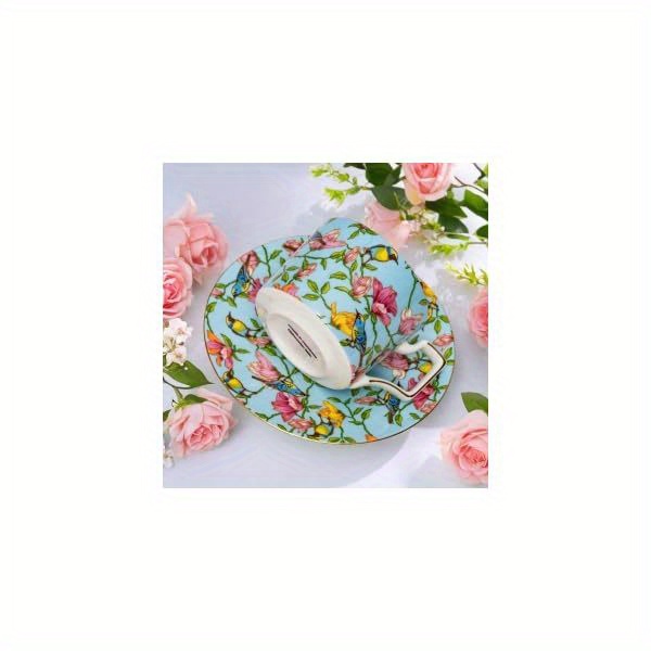 1pc vintage floral teacup and saucer set - elegant bone china tea cups with   & handle, 8-ounce capacity, pastel blue &   - dishwasher safe, ideal gift for women, mom, birthday, christmas, mother s day -   party set for home or special occasions (gift box included) - delicate vintage   with  , hand wash recommended,   coffee or tea, cups for tea, tea sets Product details 4