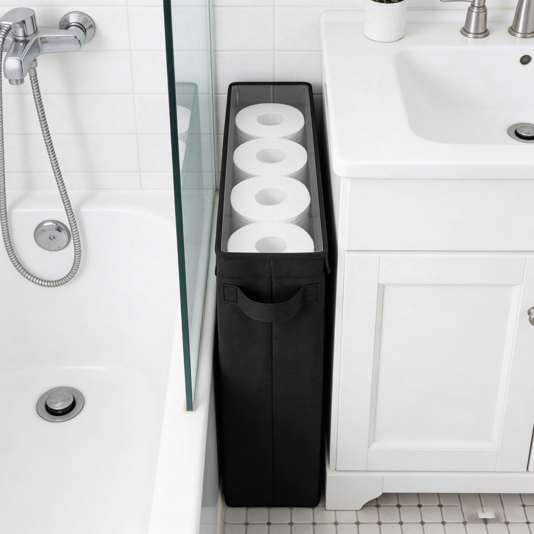 TEMU Panier de rangement pour papier toilette 1 pièce, porte-rouleaux de salle de bain avec couvercle, contient 12 rouleaux ou 9 rouleaux jumbo,