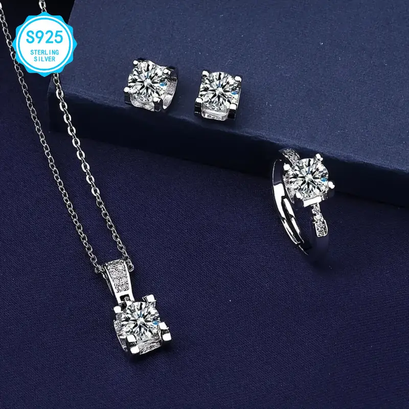 925 sterling silver moissanite jewelry set easter gifts for women luxury necklace earrings ring set hypoallergenic nickel wedding jewelry elegant gifts for mom wife her Product details 3