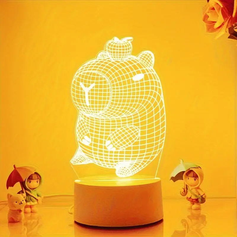 adorable 3d capybara night light usb powered bedside lamp suitable for bedroom living room office desktop decoration no batteries needed eye friendly warm gift for modern decoration plastic material switch control lighting Product details 2