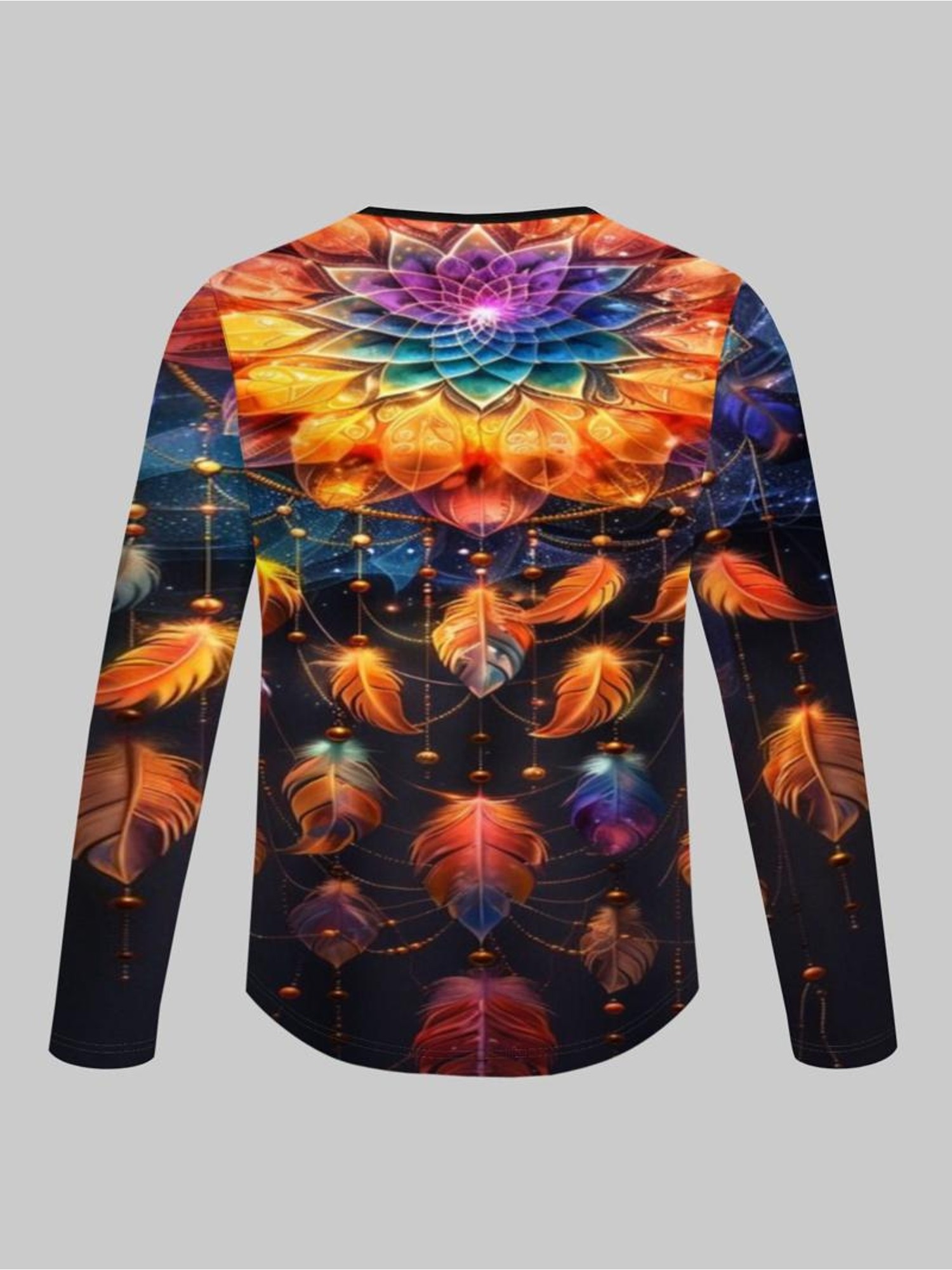   vintage sunset warm   full print v neck long sleeve top womens spring autumn all match casual long sleeve base layer