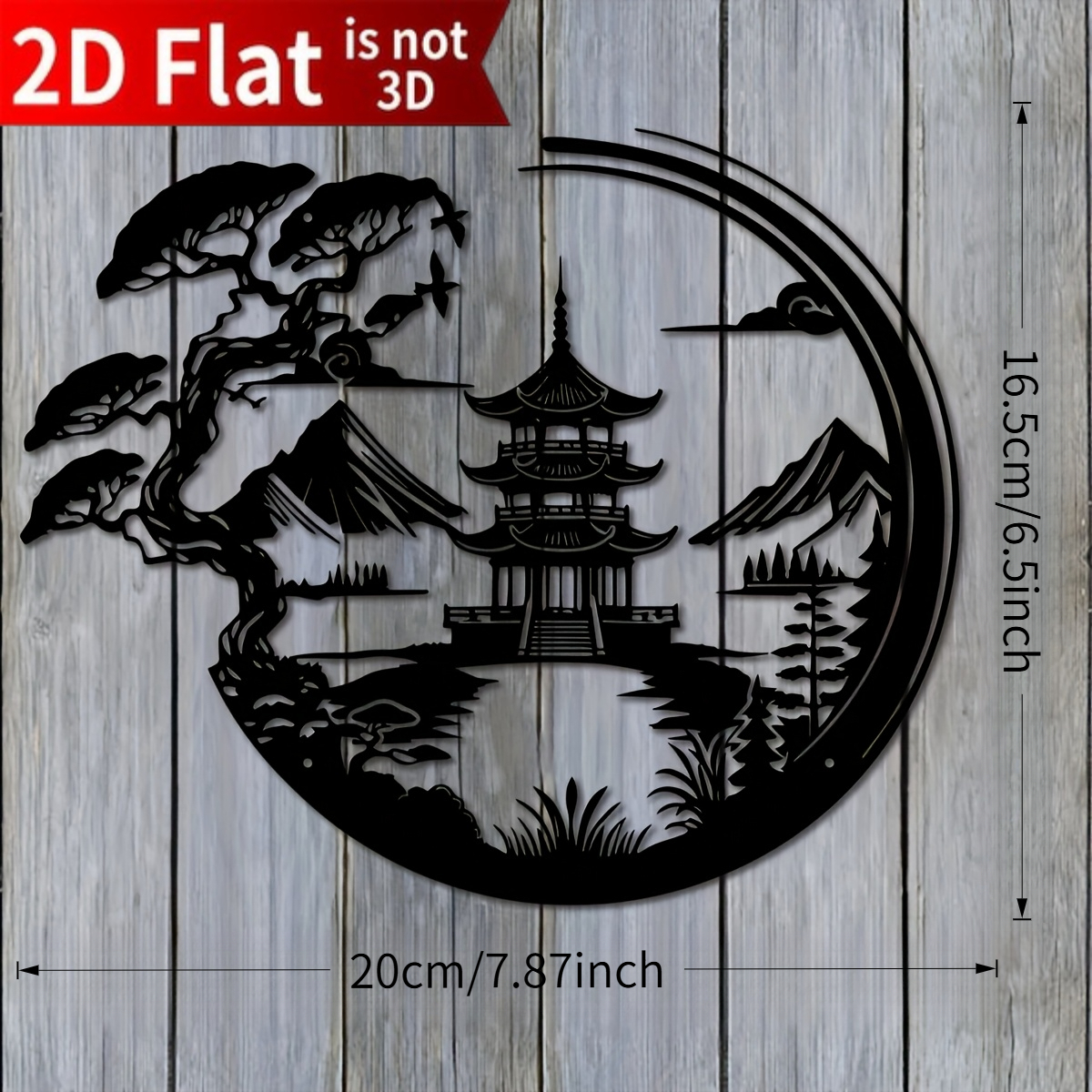 TEMU 2d Flat, 1pc Modern Minimalist Pagoda Tower Silhouette Wall Decor - Plastic Panel Suitable For Indoor/outdoor Use, Asian Landscape Art For,,,