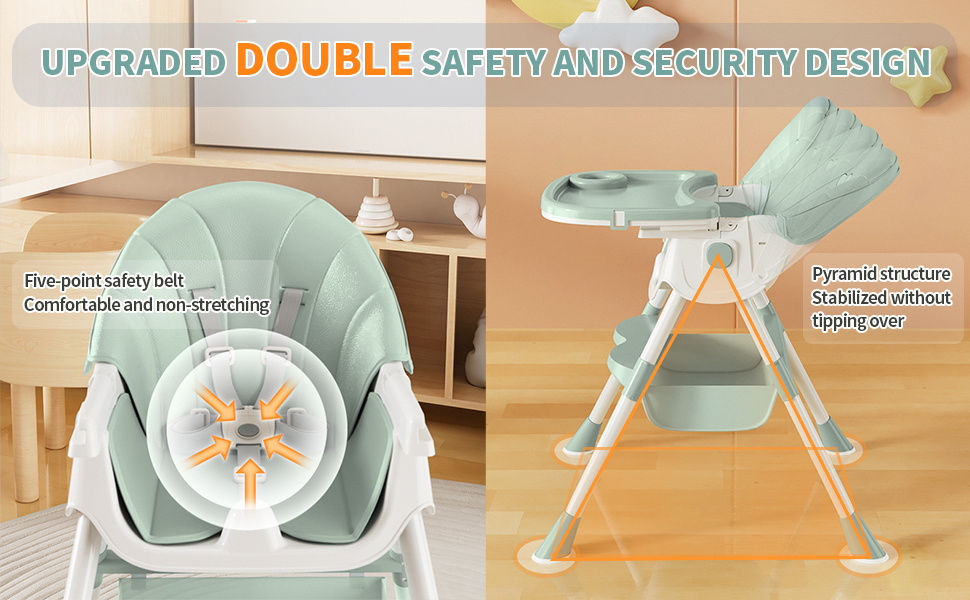 Cochildor Baby High Chair & Booster Seat - Height-Adjustable Folding Dining Chair with Tray Table, Lightweight Easy-Clean Feeder for & (//)