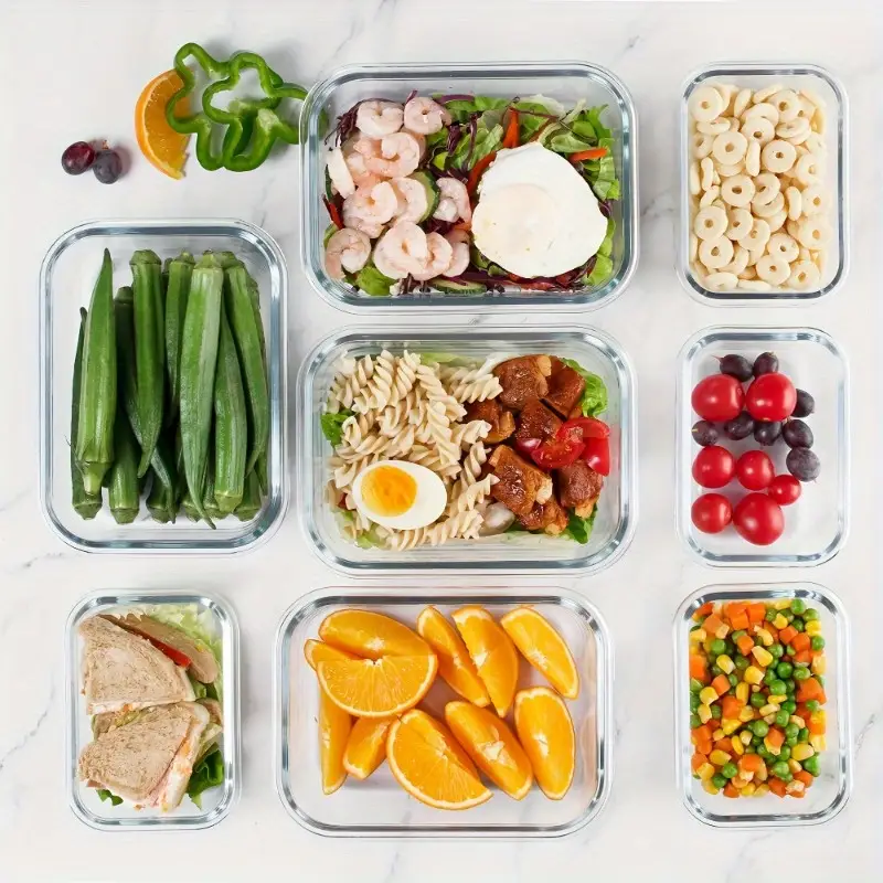 10 sets 20pcs glass lunch boxes with airtight lids leak proof microwave oven grade borosilicate glass stackable bento storage containers for refrigerator pantry organization Product details 5