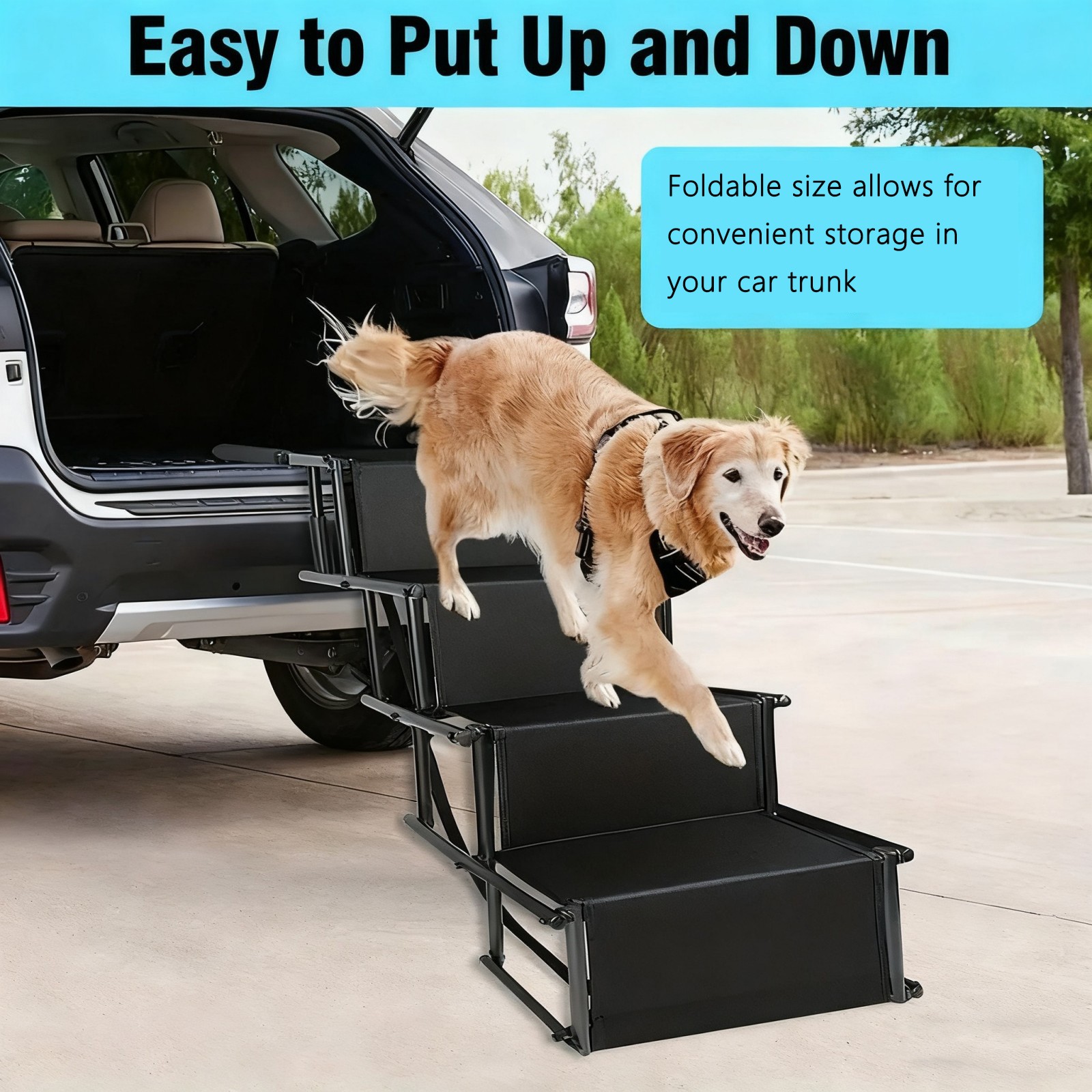 TEMU Portable And Lightweight Dog Stairs With Frame, Designed For Medium To Large Dogs, Featuring And A Non-slip Surface, Suitable For Cars, Trucks,