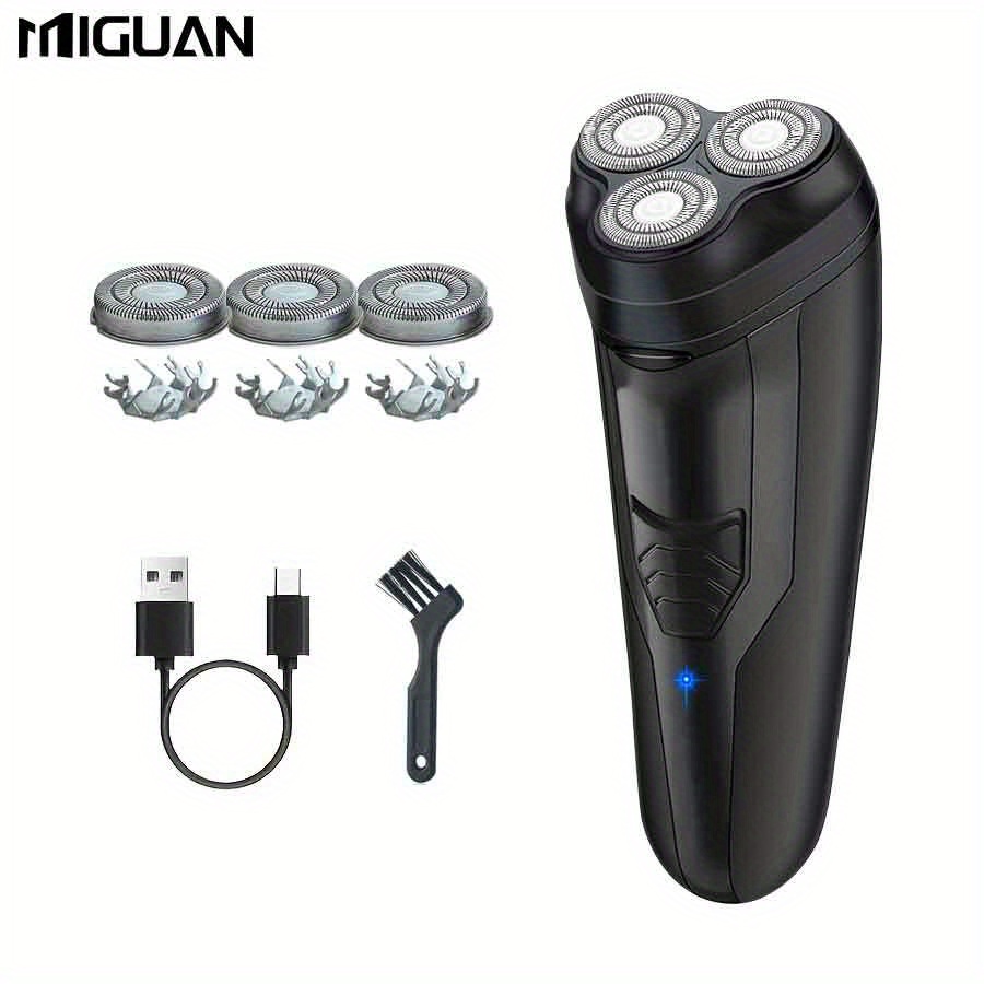 TEMU Miguan Electric Shaver With 3 Shavers - Usb Rechargeable, For , Ideal Father's Day Gift, Black, Personal Care Device, Sleek Beauty Tool, Tool