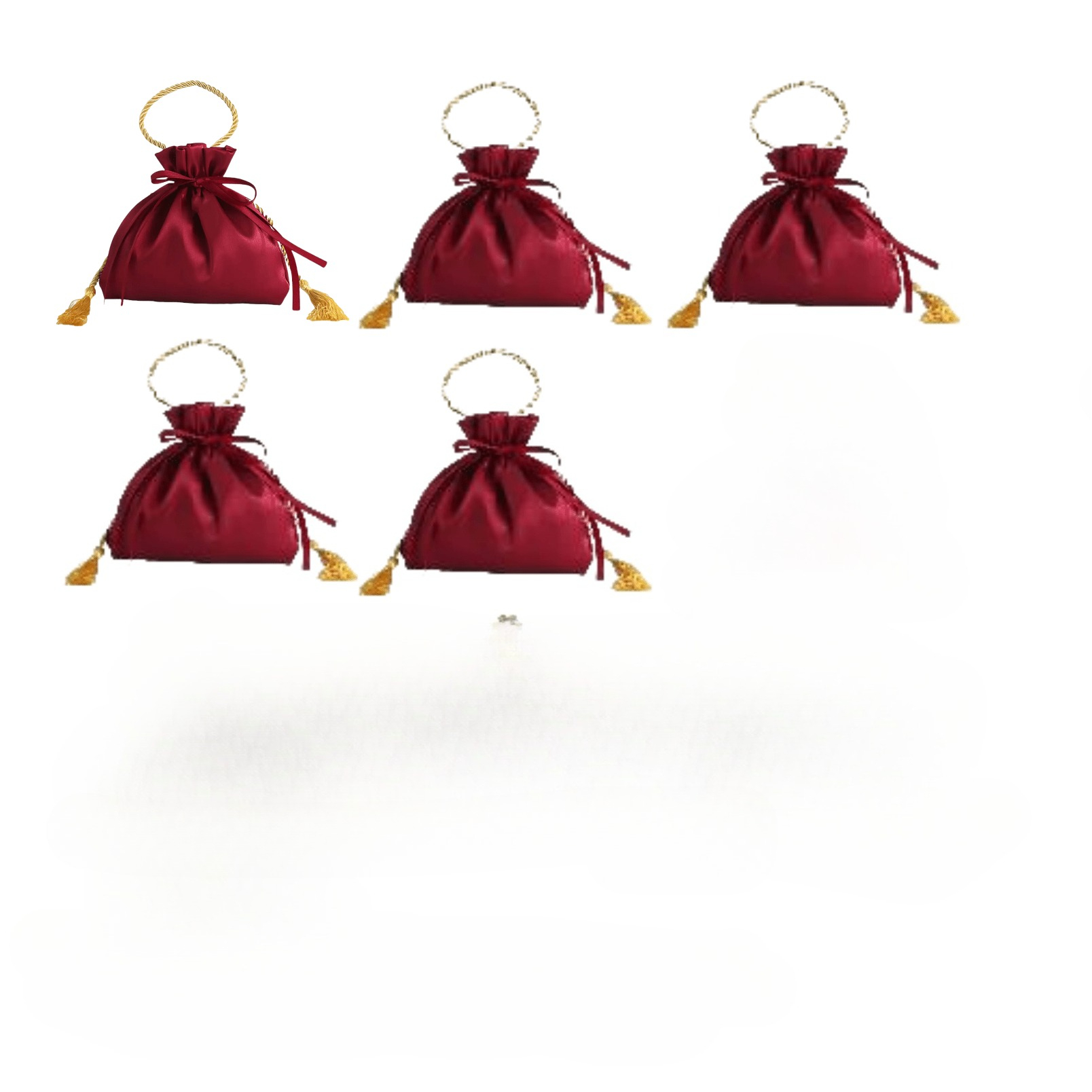 TEMU 5pcs Set Of Bags With Tassels And Drawstrings - Red And Golden Handbags, Perfect For Holiday Decor, Party Favors, And Candy Packaging, Ideal For