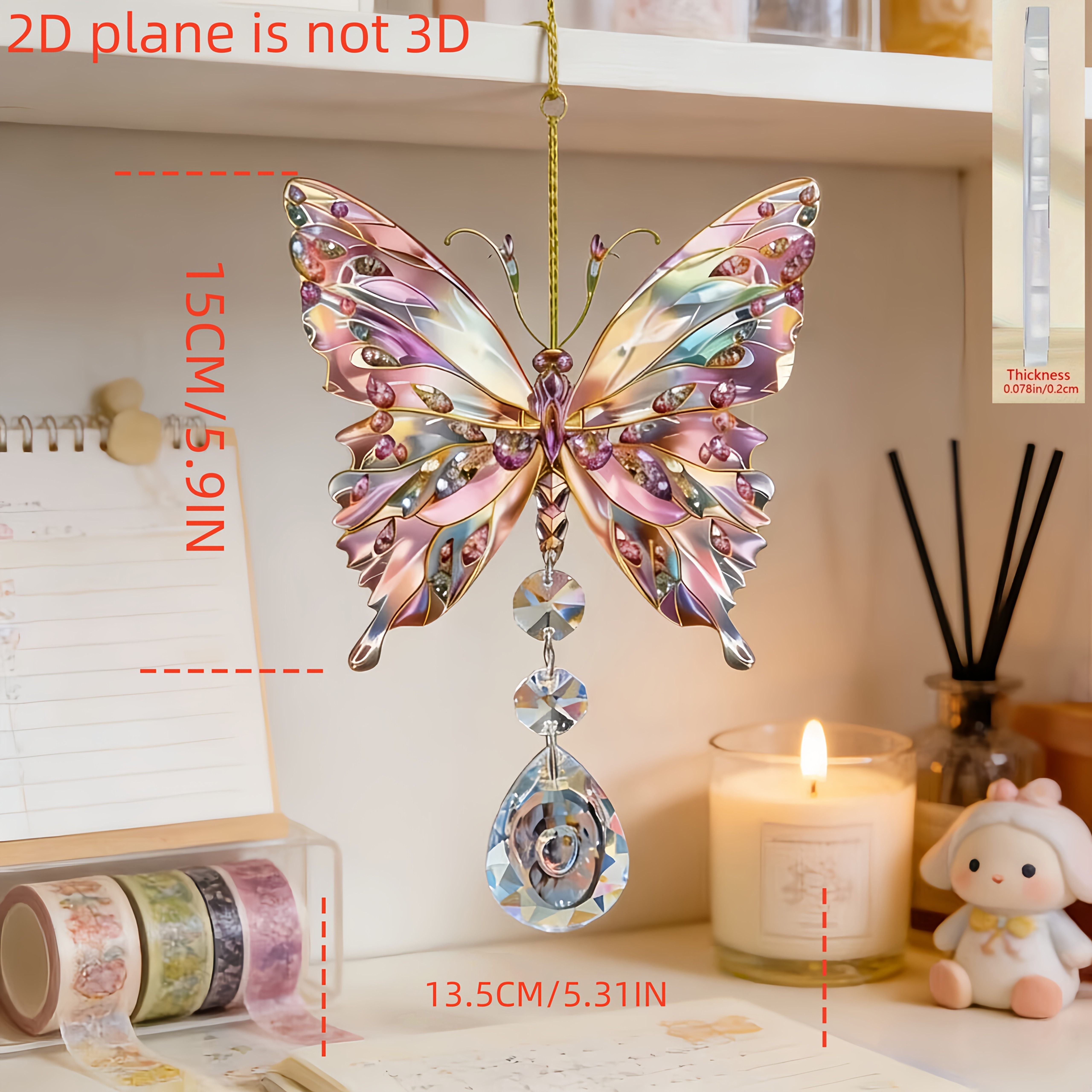 TEMU Attrape-soleil plat 2D, 1 pièce, papillon en cristal avec irisée de style bohème - Ornement suspendu en acrylique adapté pour de fenêtre, cour,
