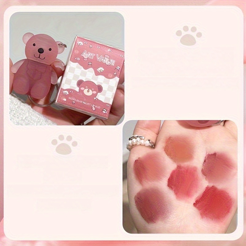 TEMU Adorable Bear Happy Velvet Lip Mud Matte Lip Gloss Smooth Low Lip Color