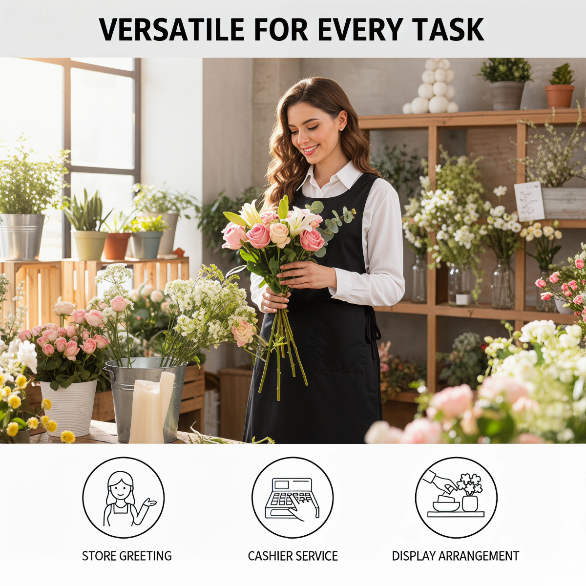 Image of Extended Women' Apron, Plus Size , Soft And Comfortable, Suitable For . With 2 Pockets, Ideal As A Work Smock For Kitchen, Gardening, Florist Shops, Cafes, And Cooking