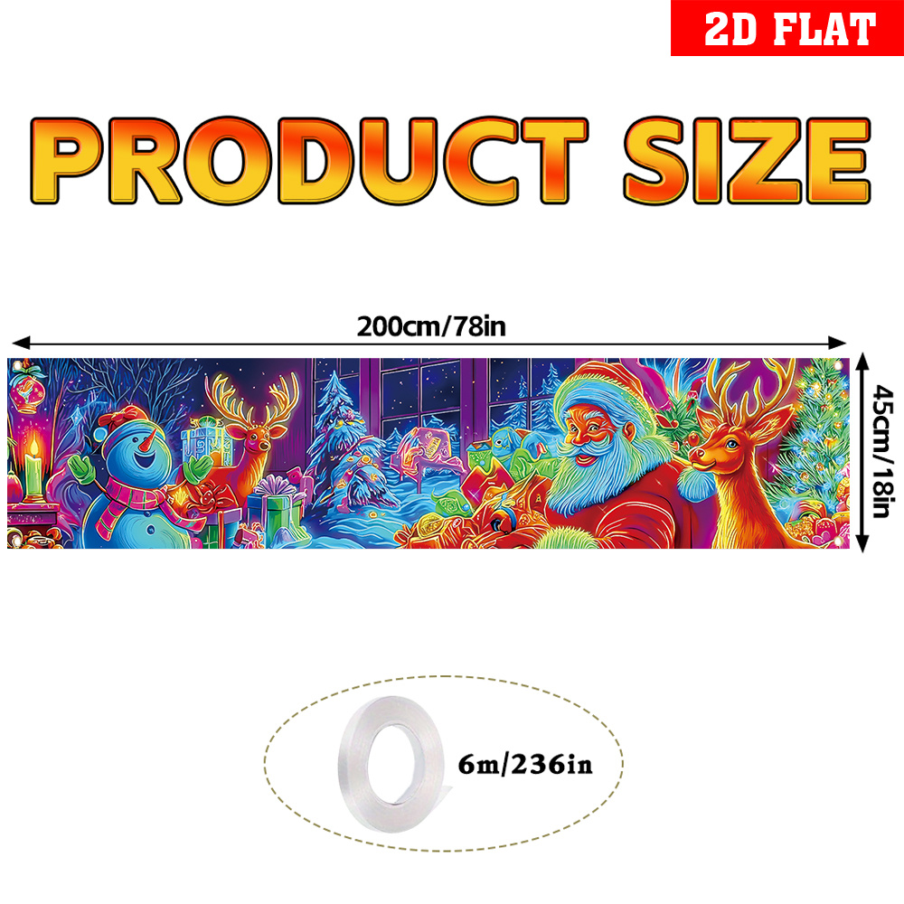 TEMU 2d Flat, 2d Flat Banner, Uv Activated -the-dark 1pc Merry Christmas Yard Sign Banner With Santa Claus, Snowman, Reindeer, Christmas Tree