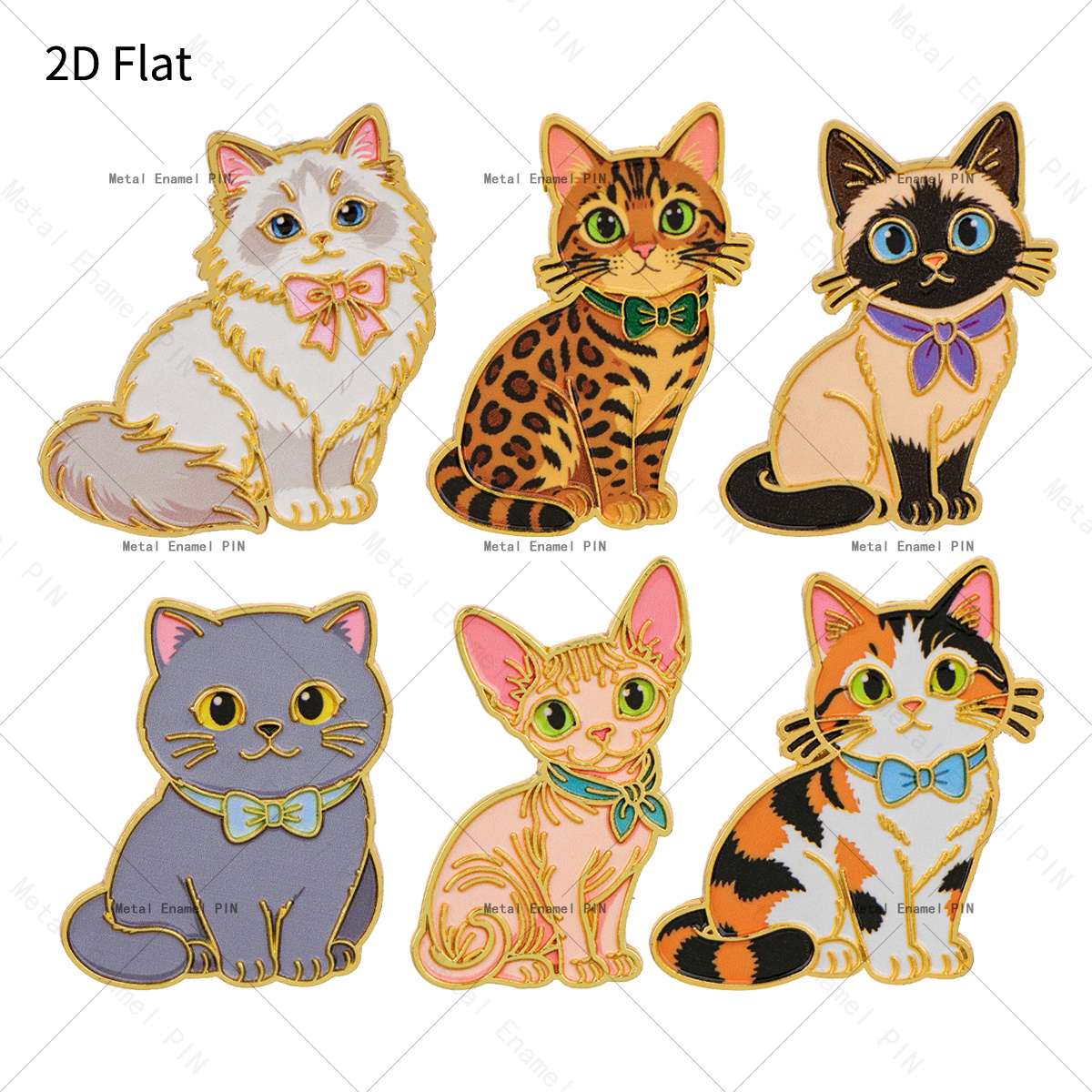 TEMU 2D, juego de 6 piezas de alfileres de solapa planos 2D de gato lindo, pines de esmalte y broches, insignias para mochilas, bolsos, decoración