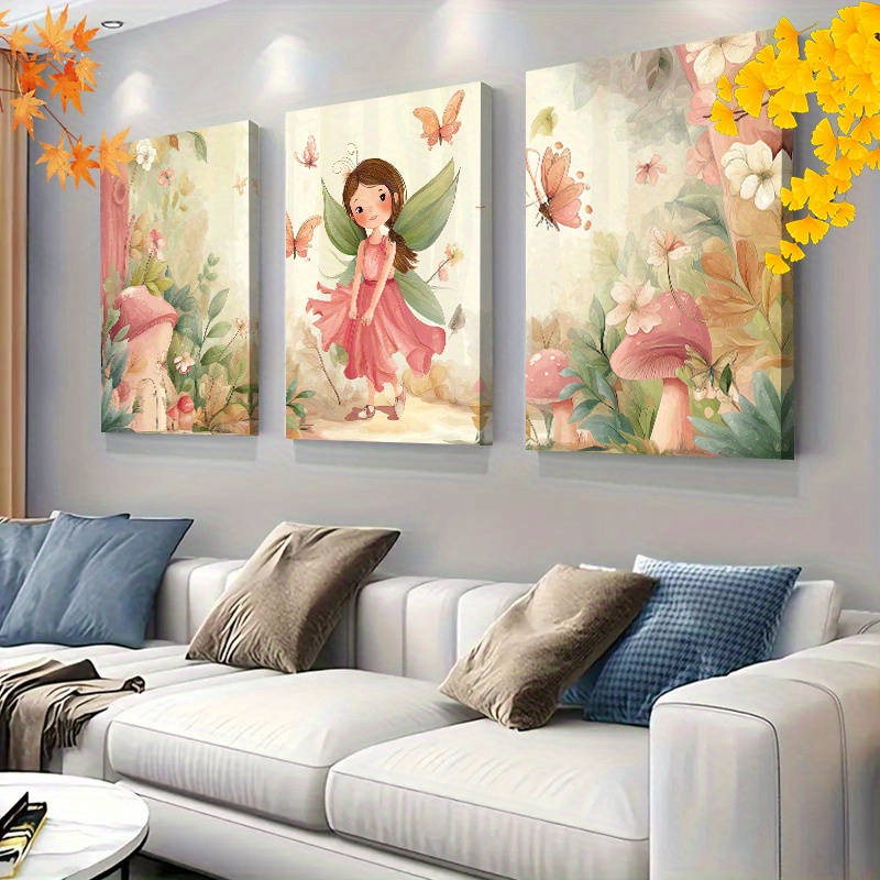 Framed 3pcs Fairy and Butterflies Wall Art