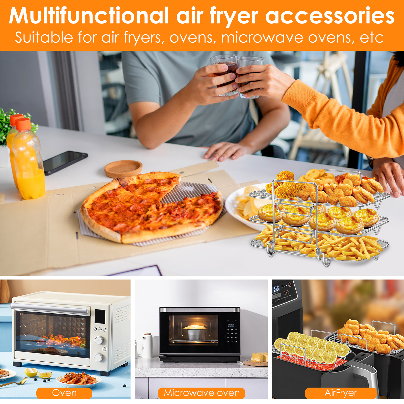 air fryer rack 3 layer dehydrator rack stainless steel air fryer grill rack stackable air fryer cooking rack multifunctional grilling rack for double basket air fryer baking air fryer dehydrator rack details 4