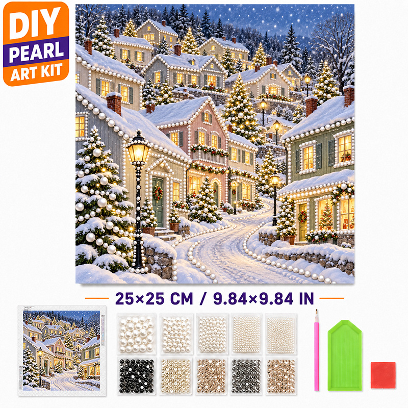 TEMU 1 Diy Pearl Art Kit, 2d Christmas Street Partial Diamond Painting Kit, 9.84* 9.84inch Crystal Rhinestone Mosaic Craft(with Tools), Home Wall