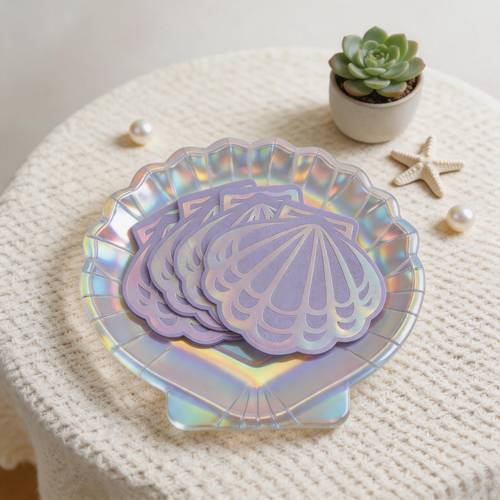 20pcs shell shaped disposable plates and napkins set 7 inch iridescent seashell paper plates with matching napkins mermaid themed party tableware for birthdays beach parties ocean celebrations and bridal showers