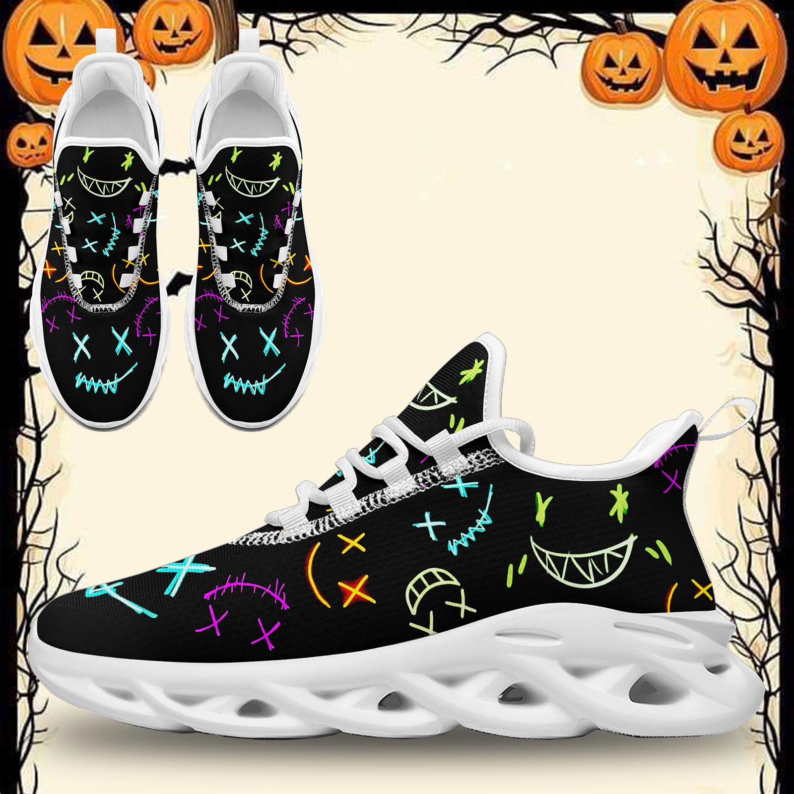 Leichte Herren Freizeitschuhe im Halloween-Design mit lustigen Graffiti, bequem und atmungsaktiv für den täglichen Gebrauch, Outdoor-Aktivitäten, lässige Paar-Schuhe zum Spazierengehen