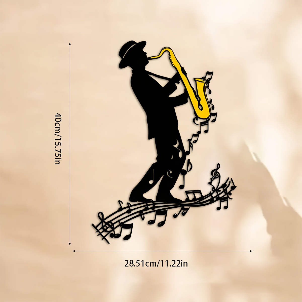 TEMU 1 pièce Art Mural Métal Jazz Âge - 40x29cm Silhouette de Saxophoniste avec Notes Flottantes, Édition Collector Cadeau