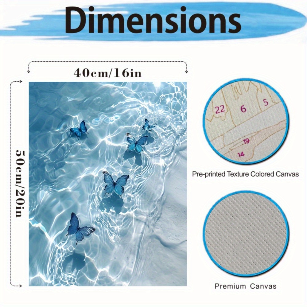 1個 水の蝶の数字油絵キット 油絵キャンバス アート手芸 裁縫用品 大人