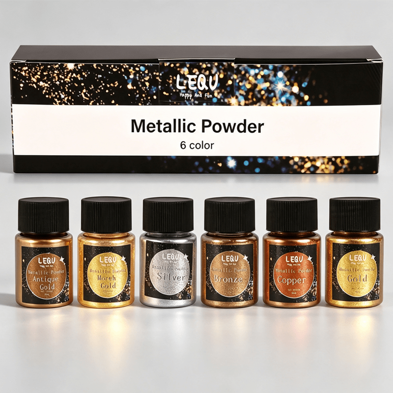 Image of 6-color Chrome Powder Set, Includes Sponge Brush, Suitable For Resin Diy Crafts, Epoxy Resin Art, Ornaments, Trays, And Hand-casting Projects, Coloring