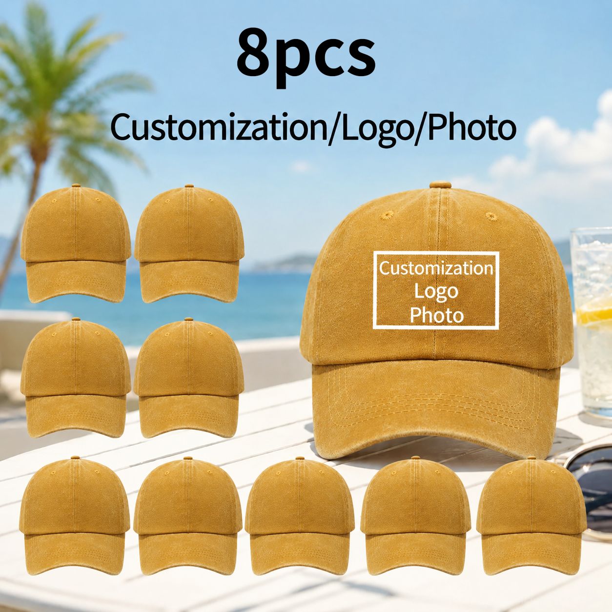 8pcs Vintage Distressed Style Custom Baseball Caps, Unisex