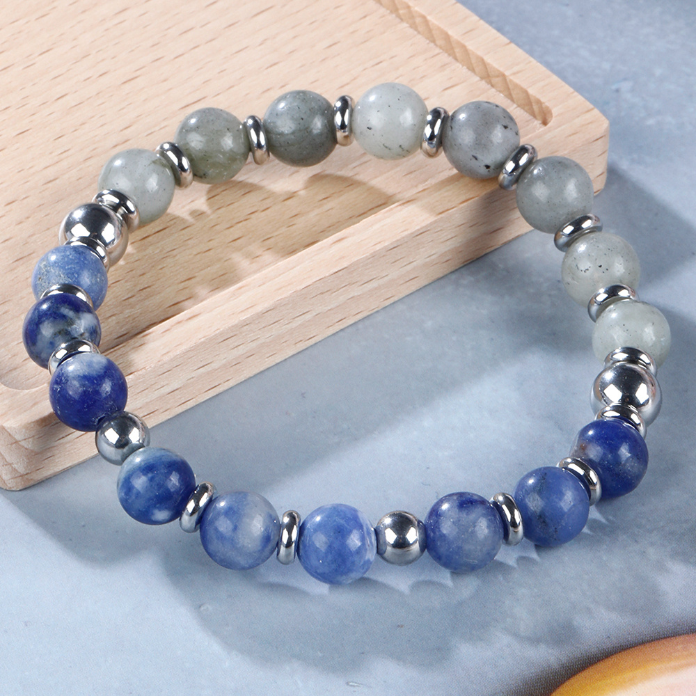 TEMU 1pc Positive Natural Labradorite Hematite Bead Bracelet, Focus And , Suitable For Daily Wear And Gift , Unisex